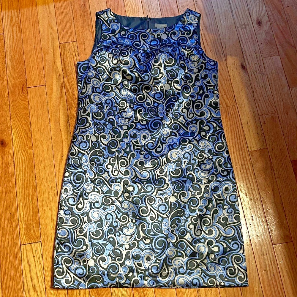 Ann Taylor Petites Sleeveless Satin Blue & Black Dress Knee Length Size S Petite